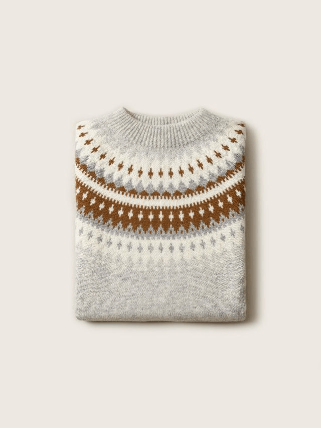 Varde Roundneck Genser Light Grey/Camel - Ladies
