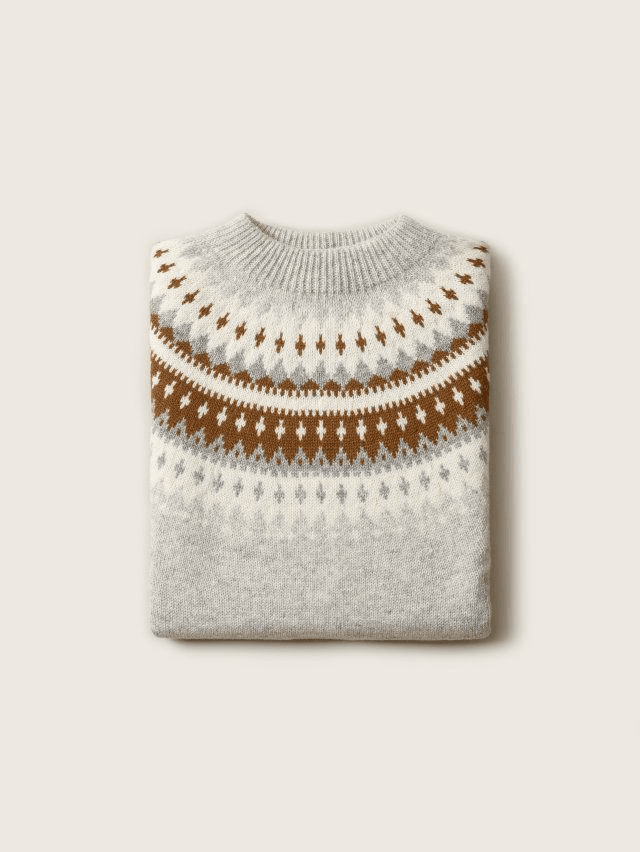 Varde Roundneck Genser Light Grey/Camel - Ladies